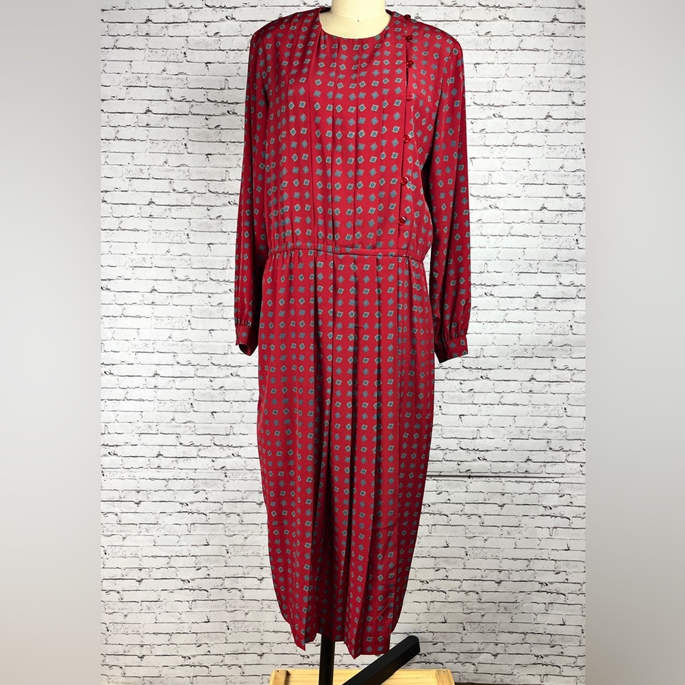 Talbots | Vintage petite red print design long sleeve dress size 12P
